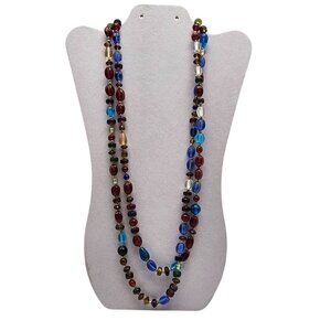 Abstract Boho Multicolor Beaded Necklace With Glass Beads Metal Accents